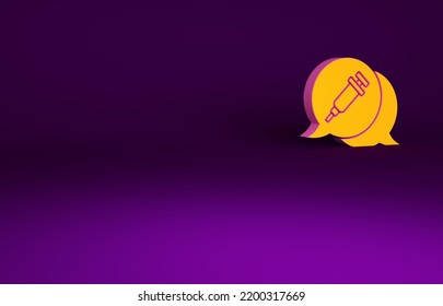 Orange Addiction To The Drug Icon Isolated On Purple Background. Heroin, Narcotic, Addiction, Illegal. Sick Junkie With A Syringe And Medical Pills. Minimalism Concept. 3d Illustration 3D Render.