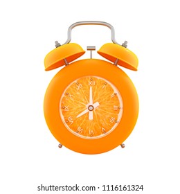 Orange alarm clock isolated with clipping path on white background, 3d render.