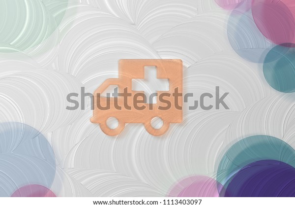 Orange Ambulance Icon on the\
White Painted Oil Background. 3D Illustration of Orange Ambulance,\
Car, Emergency, Hospital, Transportation Icon Set on the White\
Background.