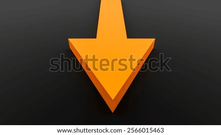 Orange arrow pointing forward on black background. Concept: Symbols, arrows, finance.