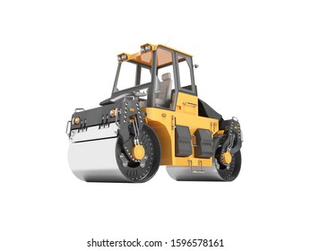 Orange Asphalt Paving Roller For Laying 3D Rendering On White Background No Shadow