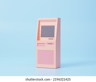 Orange Atm Automatic Deposit Machine Icon On Blue Background Money Transfer Account Concept. Cartoon Minimal. 3d Render Illustration