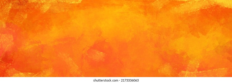 Orange background. Autumn or Fall Halloween colors. Distressed grunge texture in old vintage painted wall design. Abstract gold yellow and red brush strokes in textured illustration. Ilustração Stock