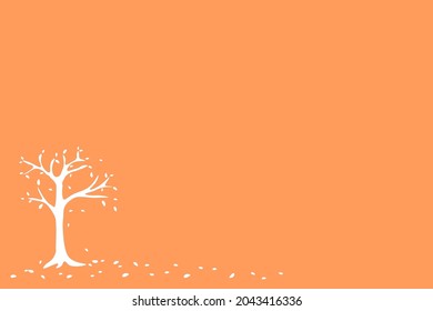 Orange Background With Flat White Autumn Tree Lose The Fall Leave , Illustration Workout