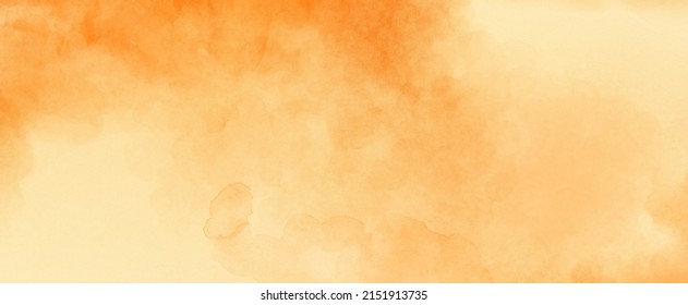 Orange Background With Watercolor Texture Grunge Painted On Border, Old Vintage Beige Paper With Orange Paint Drips In Autumn And Fall Warm Bright Colors