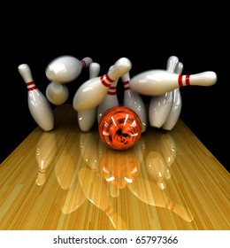 Orange Ball Does Strike! Physically Correct Simulation Of Swirling Strike In Bowling With The Real 3D Motion Blur On