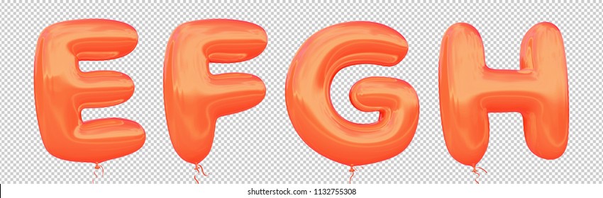 Orange balloon font E,F,G,H made of realistic metallic air balloon 3d rendering. Collection of brilliant balloons letter with Clipping path ready to use for your unique decoration Halloween and more