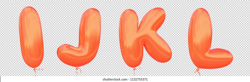 Orange balloon font I,J,K,L made of realistic metallic air balloon 3d rendering.Collection of brilliant balloons letter with Clipping path ready to use for your unique decoration Halloween and more