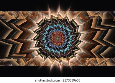 Orange blue floral pattern of crooked waves on a black background. Abstract fractal 3D rendering