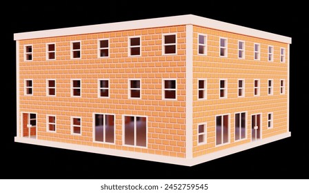 Orange brick building. 3d rendering.