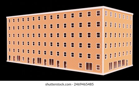 Orange brick building. 3d rendering.