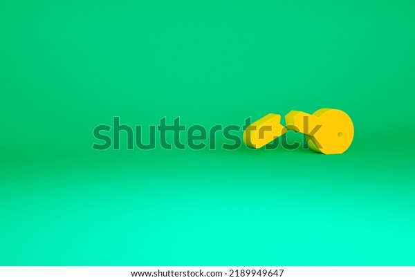 Orange Broken key icon\
isolated on green background. Minimalism concept. 3d illustration\
3D render.