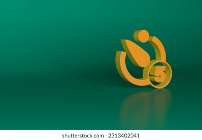 Orange Camera timer icon isolated on green background. Photo exposure. Stopwatch timer 5 seconds. Minimalism concept. 3D render illustration.
