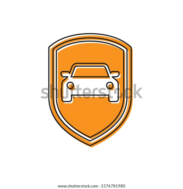 Orange Car protection or insurance icon isolated\
on white background. Protect car guard shield. Safety badge vehicle\
icon. Security auto label.\
