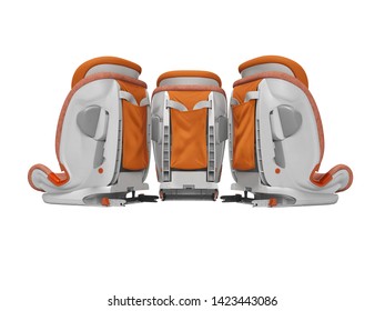 Orange Car Seat Three Pieces Rear View 3d Render On White Background No Shadow