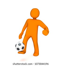 Orange Cartoon Charachter Juggles With Football. 3d Illustration.