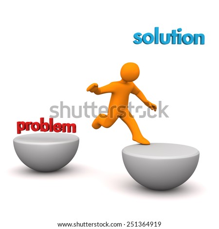 Orange cartoon character with text "problem" and "solution".
