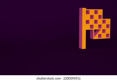 Orange Checkered Flag Icon Isolated On Purple Background. Racing Flag. Minimalism Concept. 3d Illustration 3D Render.