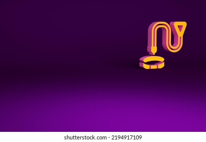 Orange Collar With Name Tag Icon Isolated On Purple Background. Simple Supplies For Domestic Animal. Cat And Dog Care. Pet Chains. Minimalism Concept. 3d Illustration 3D Render.