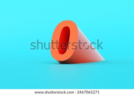 Orange colored number zero on blue background. 3D rendered numbers for banner, logo design and templates.