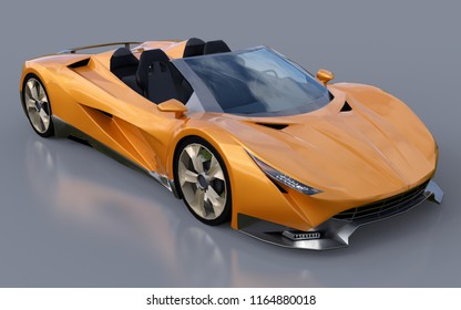 Orange conceptual sports cabriolet for driving around the city and racing track on a gray background. 3d rendering