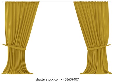 Orange curtains isolated on white background. Include clipping path. 3d render