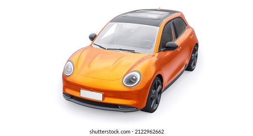 Orange a cute little electric hatchback car. 3D illustration