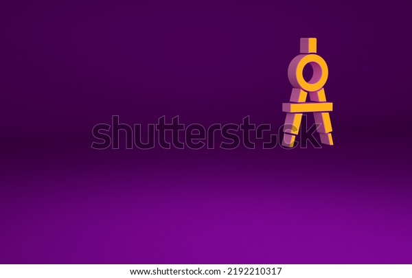 Orange Drawing\
compass icon isolated on purple background. Compasses sign. Drawing\
and educational tools. Geometric instrument. Minimalism concept. 3d\
illustration 3D\
render.