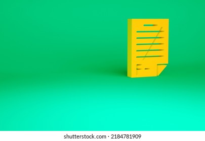 Orange Exam Paper With Incorrect Answers Survey Icon Isolated On Green Background. Bad Mark Of Test Results. Minimalism Concept. 3d Illustration 3D Render.