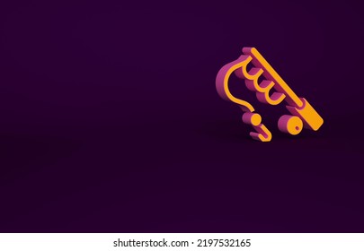 Orange Fishing Rod Icon Isolated On Purple Background. Fishing Equipment And Fish Farming Topics. Minimalism Concept. 3d Illustration 3D Render.