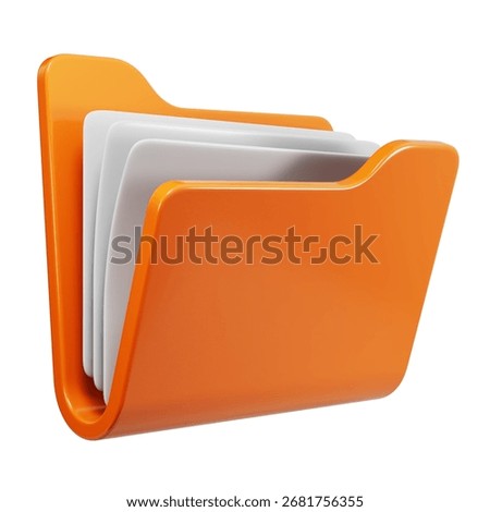Orange Folder side view with Benden documents paper on a white background—3d rendered icon.