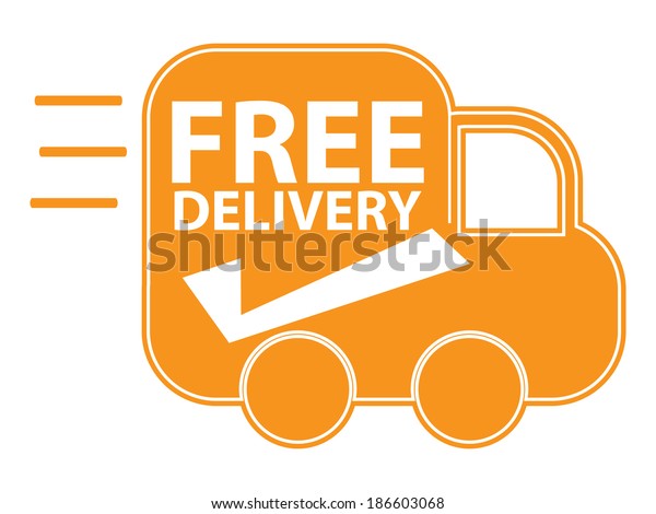 Orange Free Delivery Icon or Label Isolated on\
White Background