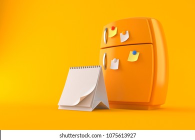 Orange fridge with blank calendar isolated on orange background. 3d illustration - Powered by Shutterstock