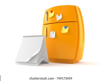 Orange fridge with blank calendar isolated on white background. 3d illustration - Powered by Shutterstock