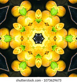 Orange Fruit Arranged In Kaleidoscope Circle Design, Orange Circle Eat Food Background For Banner