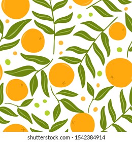 orange fruit and leaf in white background. seamless tile pattern green and orange color. ready to print for paper, book cover, interior, etc.