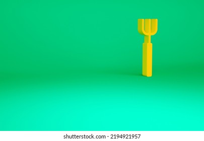 Orange Garden Pitchfork Icon Isolated On Green Background. Garden Fork Sign. Tool For Horticulture, Agriculture, Farming. Minimalism Concept. 3d Illustration 3D Render.