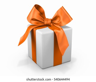 Orange Gift Box Ribbon 3d  Rendering