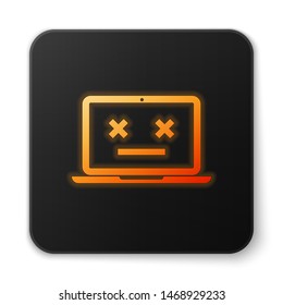 Orange glowing Dead laptop icon isolated on white background. 404 error like laptop with dead emoji. Fatal error in pc system. Black square button