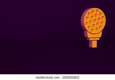 Orange Golf Ball On Tee Icon Isolated On Purple Background. Minimalism Concept. 3d Illustration 3D Render.