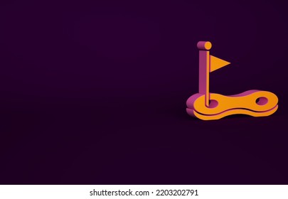 Orange Golf Hole With Flag Icon Isolated On Purple Background. Minimalism Concept. 3d Illustration 3D Render.