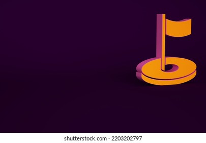 Orange Golf Hole With Flag Icon Isolated On Purple Background. Minimalism Concept. 3d Illustration 3D Render.