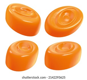 Orange Hard Candy. Toffee Candy. Isolated Background. 3d Illustration.