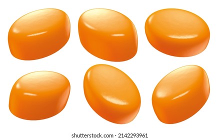 Orange Hard Candy. Toffee Candy. Isolated Background. 3d Illustration.