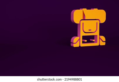 Orange Hiking Backpack Icon Isolated On Purple Background. Camping And Mountain Exploring Backpack. Minimalism Concept. 3d Illustration 3D Render.