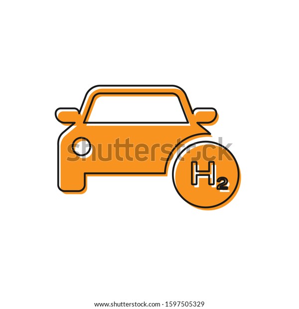 Orange Hydrogen car icon isolated on white background.\
H2 station sign. Hydrogen fuel cell car eco environment friendly\
zero emission. 