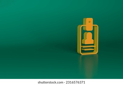 Orange Identification badge icon isolated on green background. It can be used for presentation, identity of the company, advertising. Minimalism concept. 3D render illustration. - Powered by Shutterstock