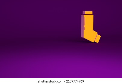 Orange Inhaler Icon Isolated On Purple Background. Breather For Cough Relief, Inhalation, Allergic Patient. Medical Allergy Asthma Inhaler Spray. Minimalism Concept. 3d Illustration 3D Render.