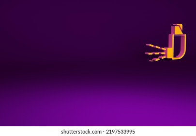 Orange Inhaler Icon Isolated On Purple Background. Breather For Cough Relief, Inhalation, Allergic Patient. Medical Allergy Asthma Inhaler Spray. Minimalism Concept. 3d Illustration 3D Render.