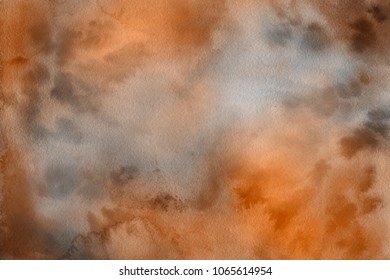 Orange ink and watercolor textures on white paper background. Paint leaks and ombre effects. - Shutterstock ID 1065614954